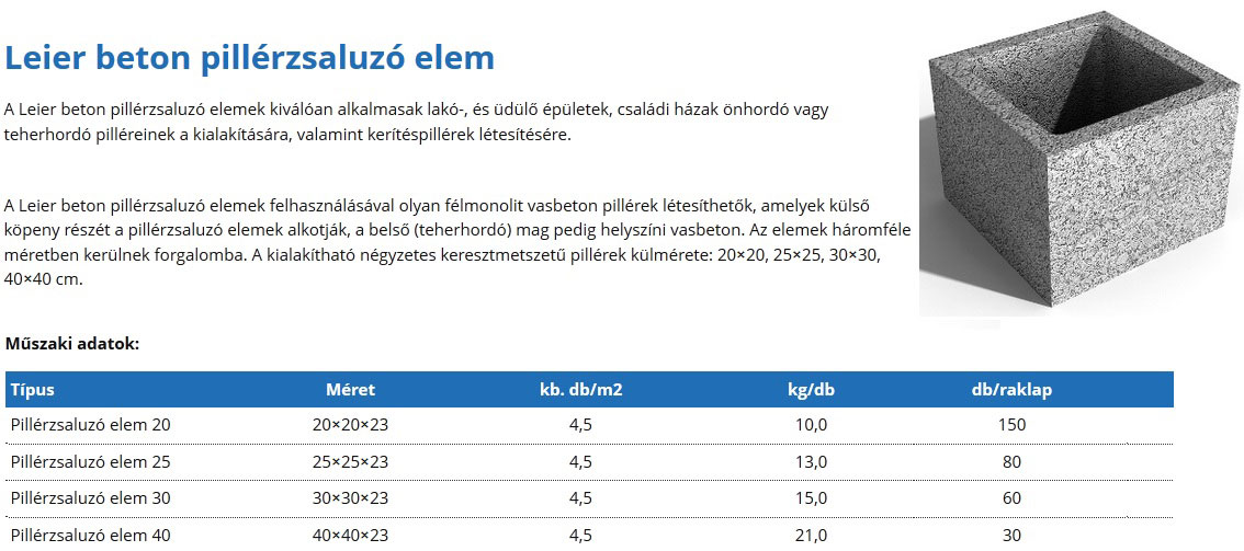 betontermék oszlopzsalu